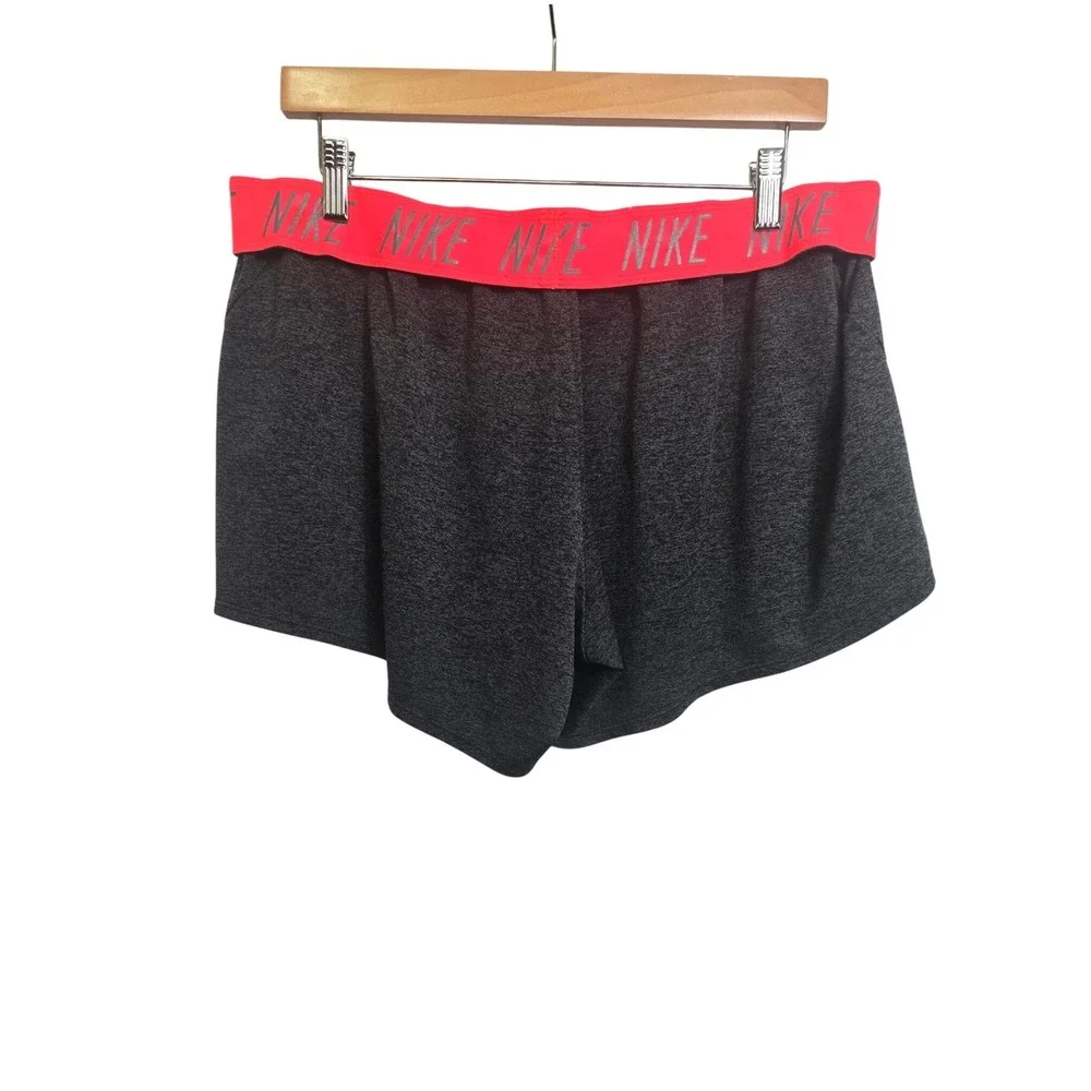 Nike‎ Dri-Fit Shorts Womens XL Dark Gray Pink Waistband Athletic Stretch Flaw